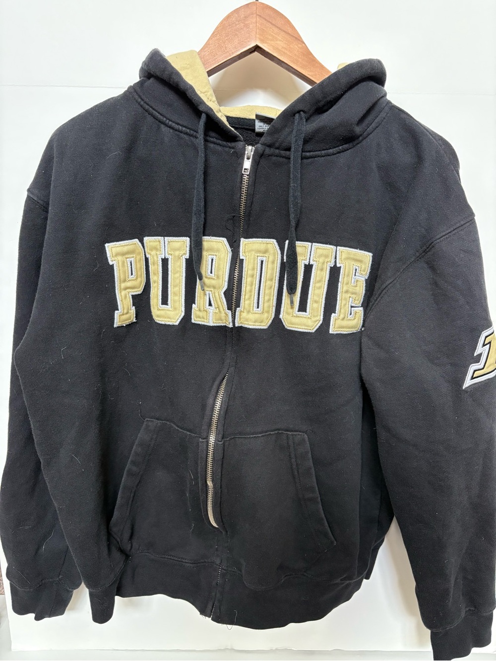 Vintage Stadium Athletics Black Hoodie with Cream Lining